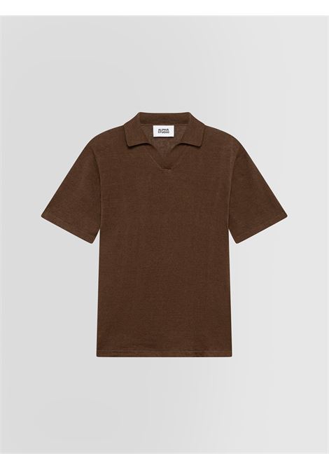 Alpha Studio polo skipper in lino e cotone color caffè senza bottoni ALPHA STUDIO | Polo | AU-5093B1017